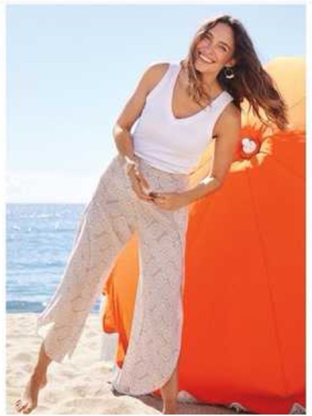 Roan + Ryan Beige Geometric Wide-Leg Pants Evereve Small